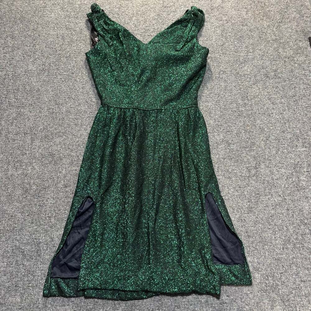 Vintage Jerrie Lurie Green Metallic Shimmer Holiday Party Mini Dress Size Small